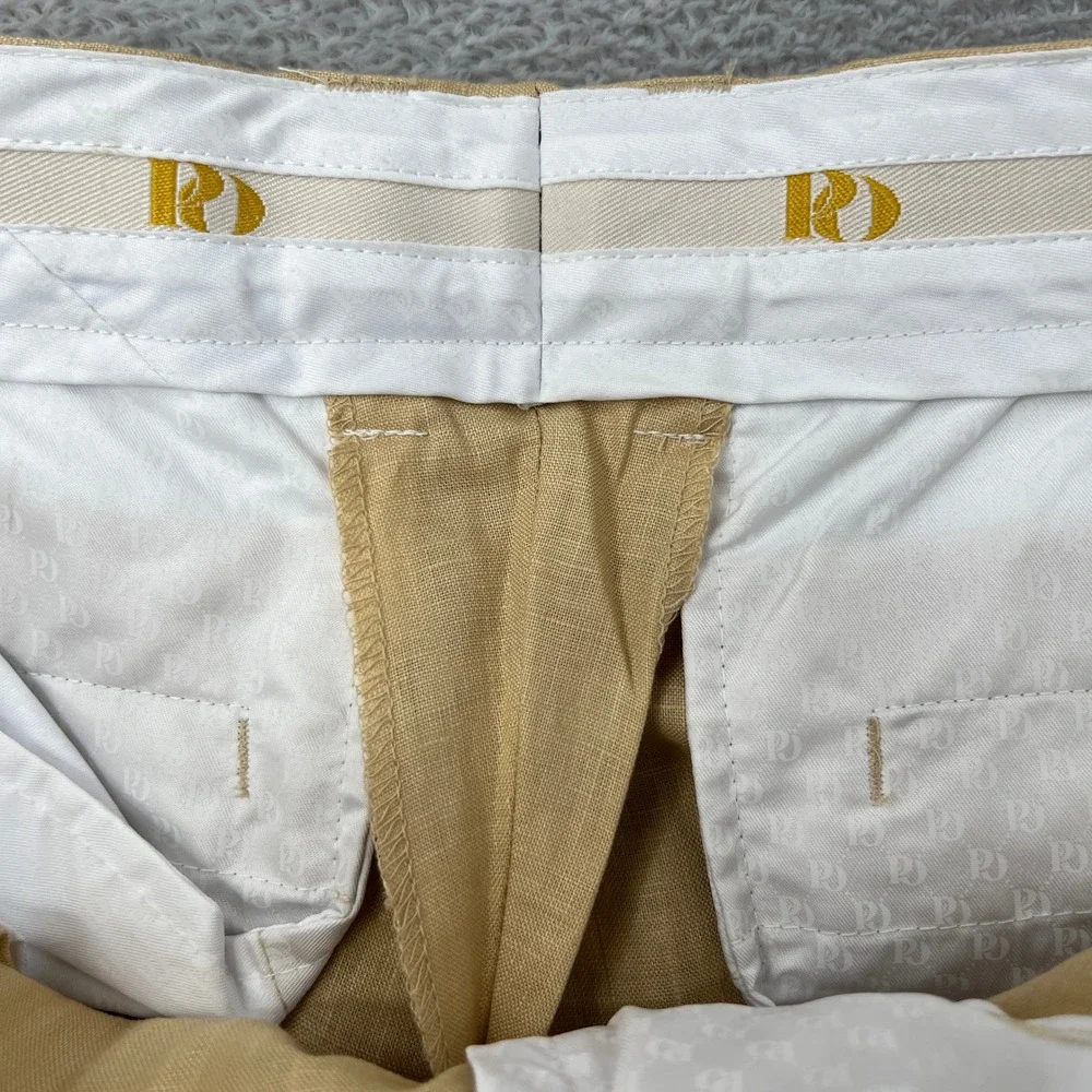Prestige Original Mens Tan Linen Pants Pleated‎ Straight Leg Trousers 38x32